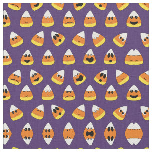 Cute Orange Purple Halloween Emoji Candy Corn Fabric