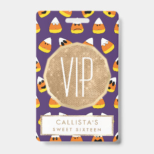 Cute Orange Purple Halloween Emoji Candy Corn ID Badge
