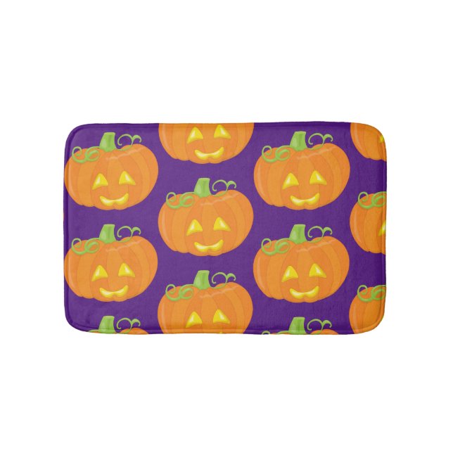 Cute Orange Purple Halloween Pumpkin Pattern Bath Mat (Front)
