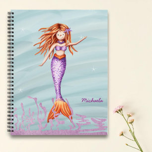 Cute Orange Purple Mermaid Illustration Notebook