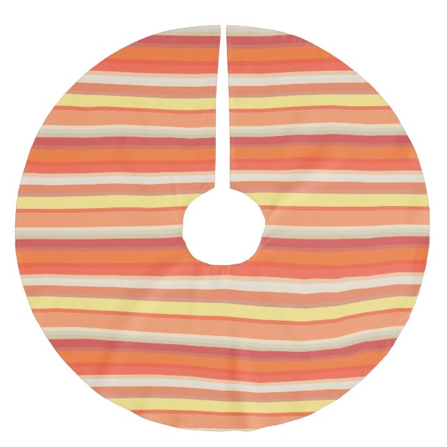 Cute orange red stripes  brushed polyester tree skirt (Front)
