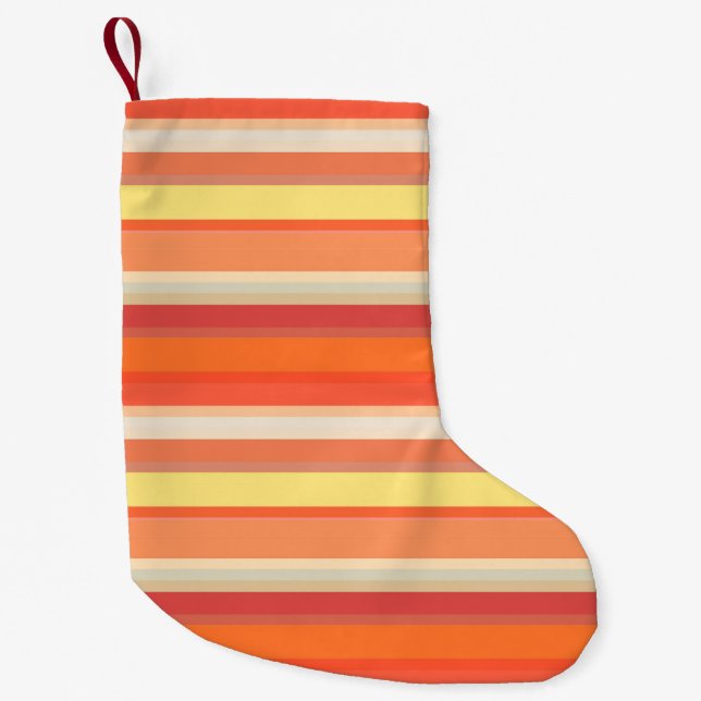 Cute orange red stripes  small christmas stocking (Front)