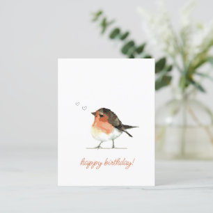Cute Orange Robin - Simple Elegant Birthday Postcard