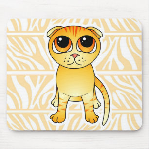 Cute Orange Scottish Fold Cat Cartoon Mouse Pad