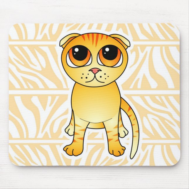 Cute Orange Scottish Fold Cat Cartoon Mouse Pad (Front)