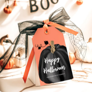 Cute Orange Script Pumpkin Halloween Gift Tags