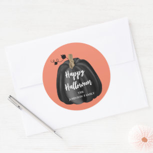 Cute Orange Script Pumpkin Happy Halloween Classic Round Sticker