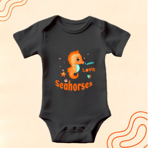 Cute orange seahorse baby bodysuit