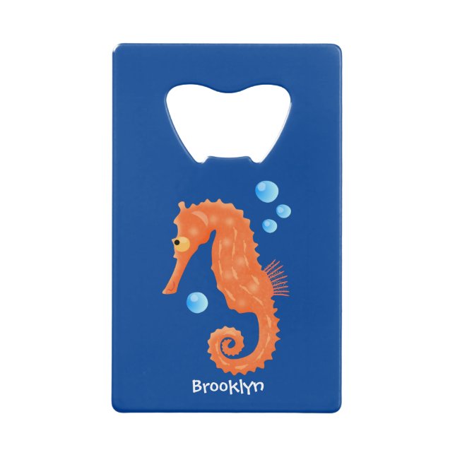 Cute orange seahorse bubbles cartoon illustration (Front)