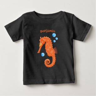 Cute orange seahorse bubbles cartoon illustration baby T-Shirt