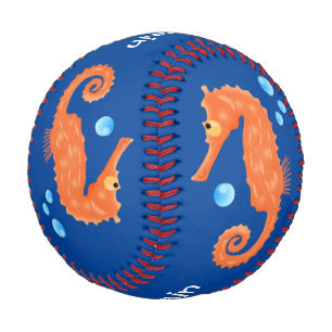 Cute orange seahorse bubbles cartoon illustration baseball