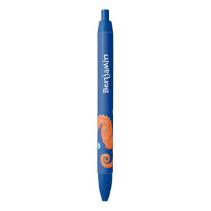 Cute orange seahorse bubbles cartoon illustration black ink pen