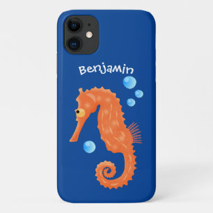 Cute orange seahorse bubbles cartoon illustration Case-Mate iPhone case