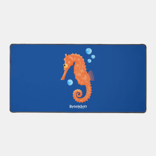 Cute orange seahorse bubbles cartoon illustration desk mat