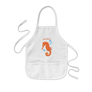 Cute orange seahorse bubbles cartoon illustration kids apron