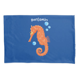 Cute orange seahorse bubbles cartoon illustration pillowcase