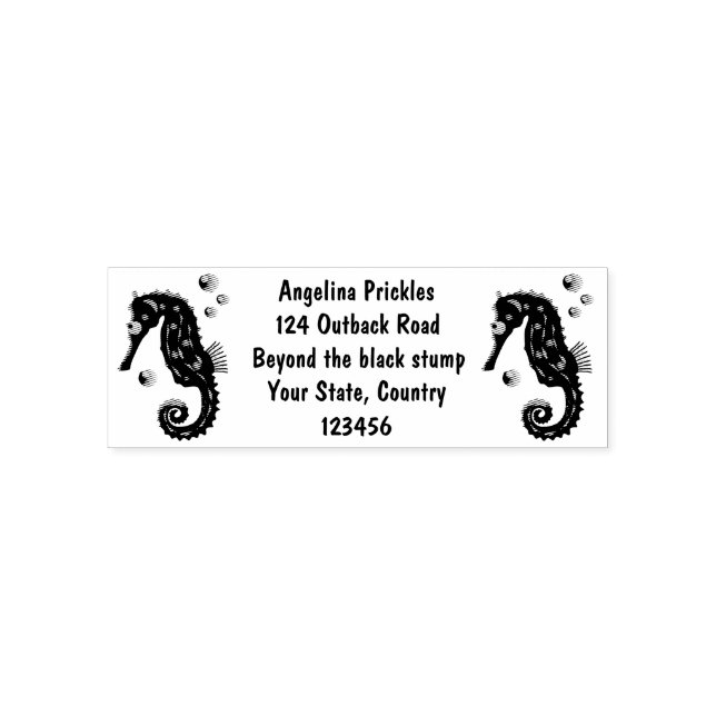 Cute orange seahorse bubbles cartoon illustration self-inking stamp (Design)