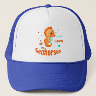 Cute orange seahorse trucker hat