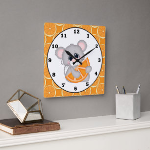 Cute orange slice mouse kitchen wall clock