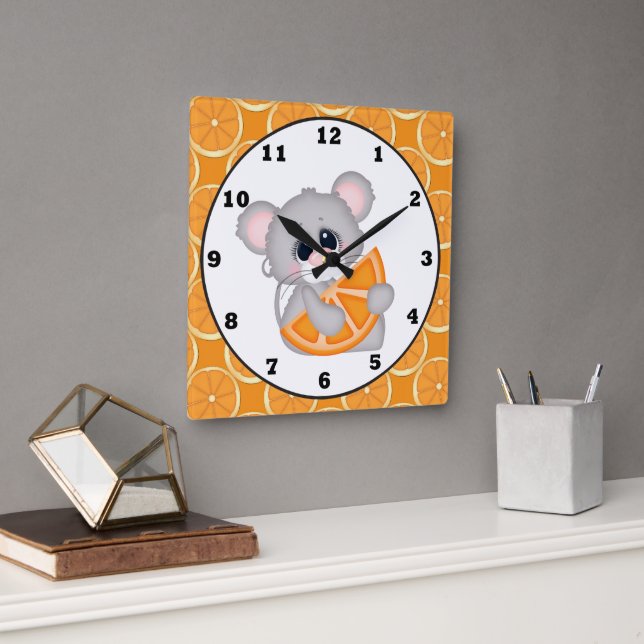 Cute orange slice mouse kitchen wall clock (Office)