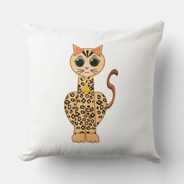 Cute Orange Spotted Bengal Cat on White Cushion (Front)