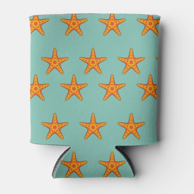 Cute Orange Starfish Cartoon Can Cooler (Front)