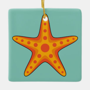 Cute Orange Starfish Cartoon Ceramic Ornament