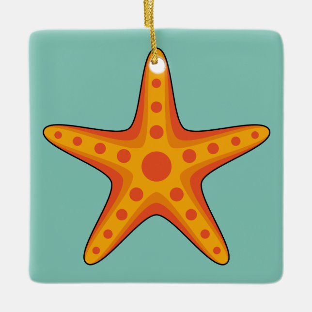 Cute Orange Starfish Cartoon Ceramic Ornament (Front)