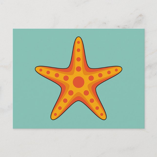 Cute Orange Starfish Cartoon Holiday Postcard (Front)