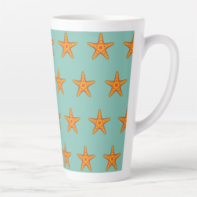 Cute Orange Starfish Cartoon Latte Mug (Right)