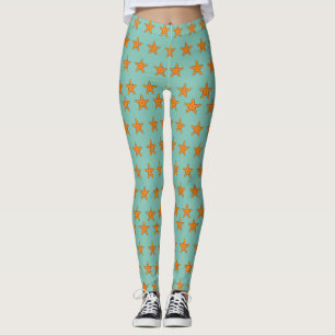 Cute Orange Starfish Cartoon Leggings