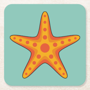 Cute Orange Starfish Cartoon Square Paper Coaster