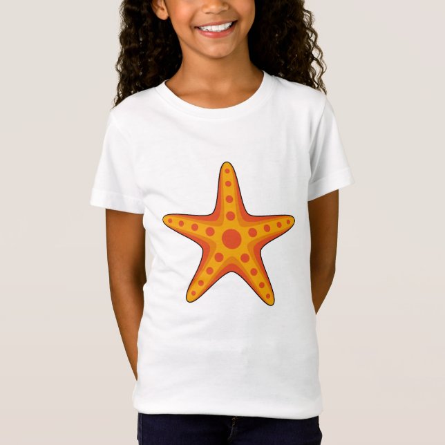 Cute Orange Starfish Cartoon T-Shirt (Front)
