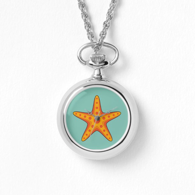 Cute Orange Starfish Cartoon Watch (Front)