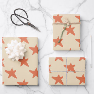 Cute Orange stars pattern Wrapping Paper Sheet