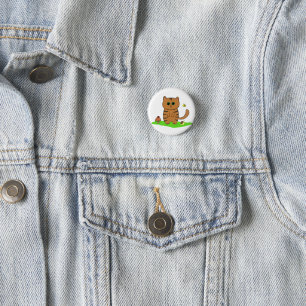 Cute Orange Striped Cat in Green Meadow 3 Cm Round Badge