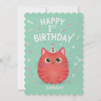Cute Orange Tabby Cat 1st Birthday | Customizable