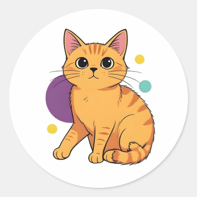 Cute Orange Tabby Cat Cartoon Classic Round Sticker (Front)