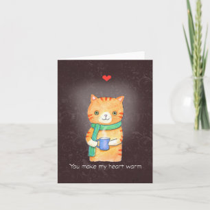Cute Orange Tabby Cat Coffee Tea Lover Valentine Card