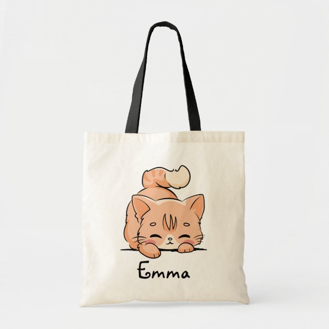 Cute Orange Tabby Cat Custom Name  Tote Bag (Front)