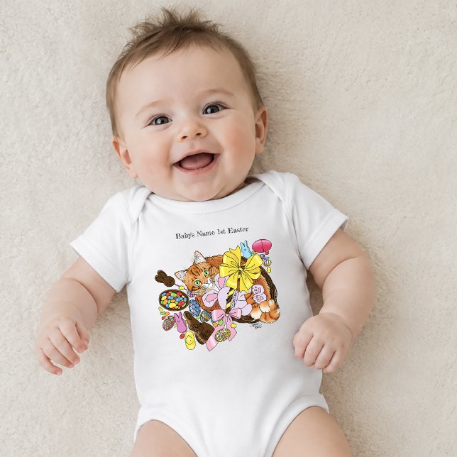 Cute Orange Tabby Cat  Easter Basket Eggs Baby Bodysuit (Creator Uploaded)