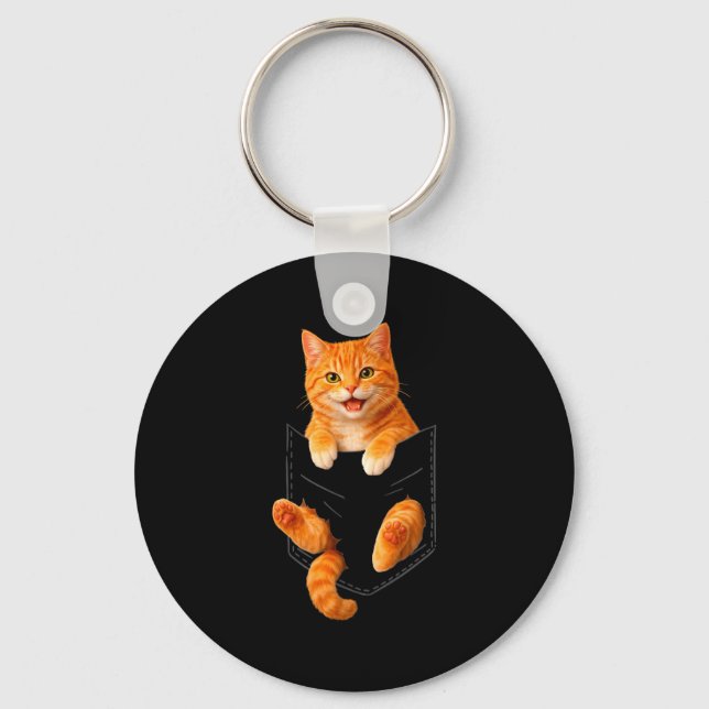 Cute orange tabby cat funny pocket cat dad mum key ring (Front)