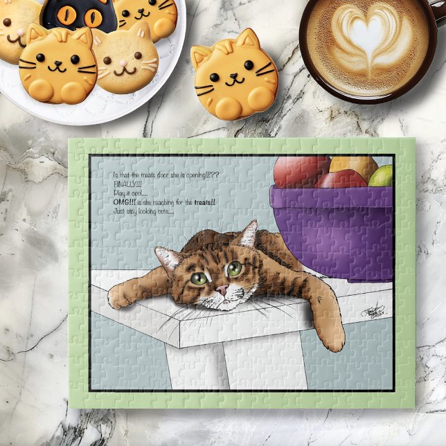 Cute Orange Tabby Cat Treats Funny Waiting Jigsaw Puzzle (Creator Uploaded)