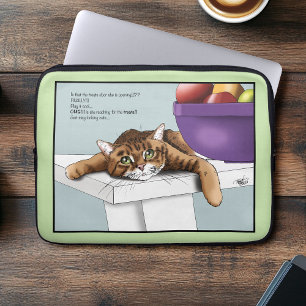 Cute Orange Tabby Cat Treats Funny Waiting Laptop Sleeve
