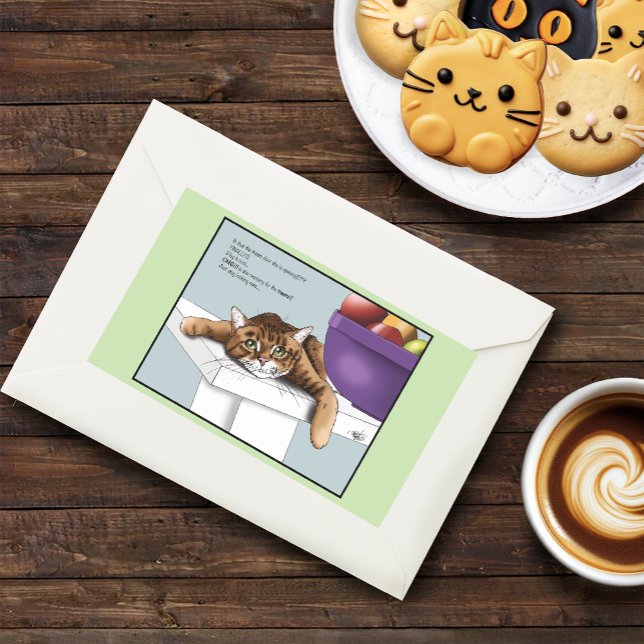 Cute Orange Tabby Cat Treats Funny Waiting Rectangular Sticker (Creator Uploaded)