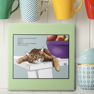 Cute Orange Tabby Cat Treats Funny Waiting Tile