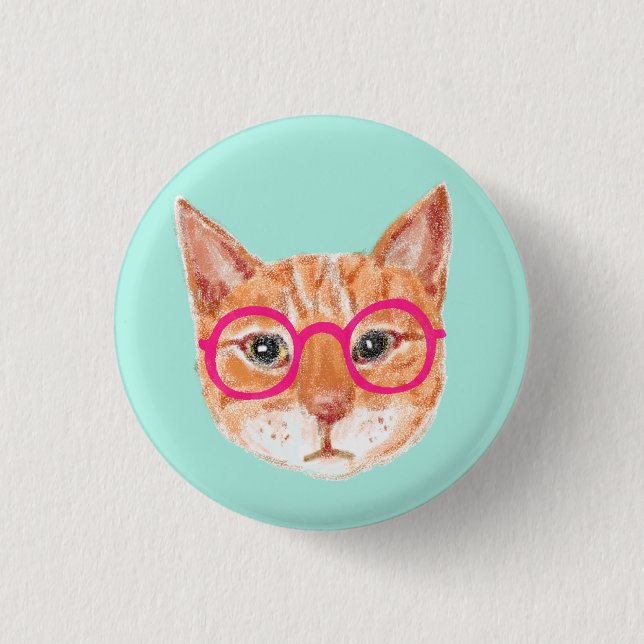 Cute Orange Tabby Cat Wearing Glasses 3 Cm Round Badge (Front)