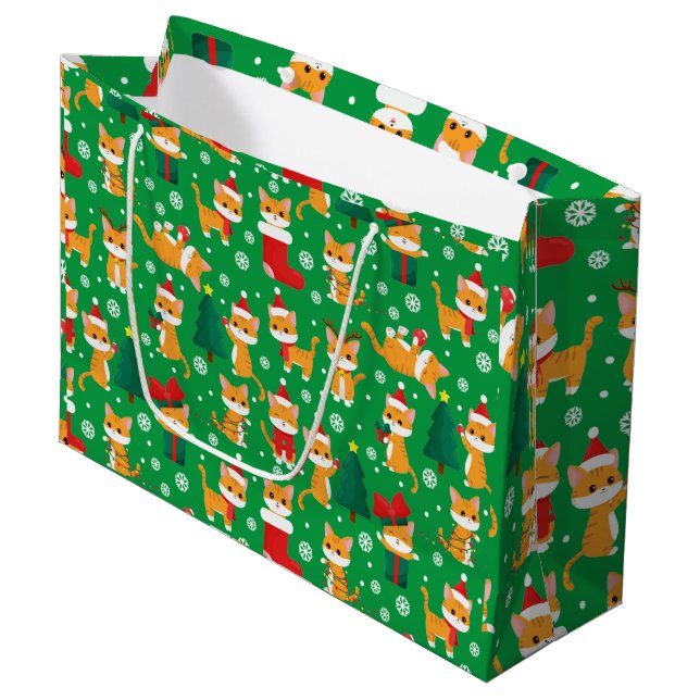 Cute Orange Tabby Christmas Large Gift Bag (Front Angled)