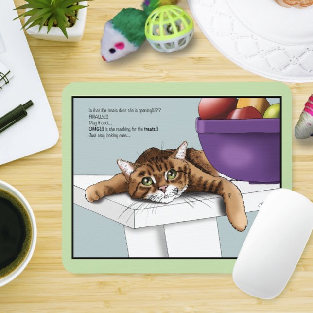 Cute Orange Tabby Cute Treats Funny Waiting Mouse Pad (Creator Uploaded)