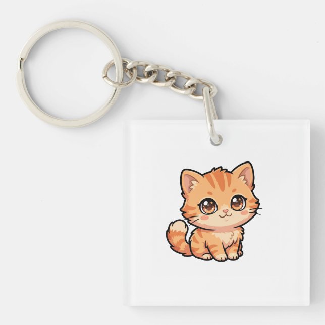 Cute Orange Tabby Kitten Acrylic Keychain (Front)